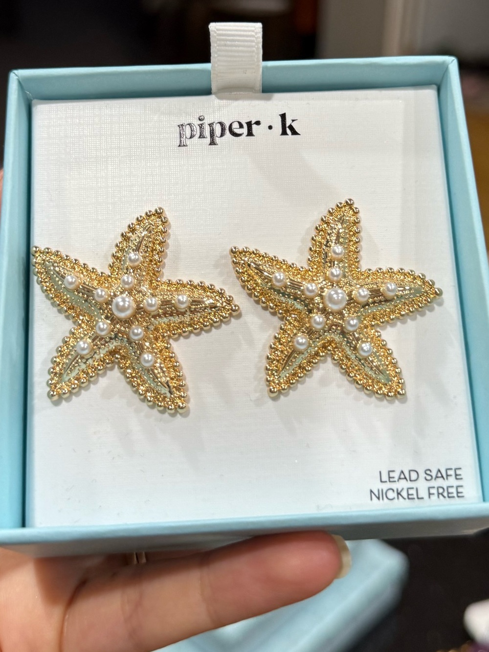 piper·k Gold Starfish Pearl Earrings